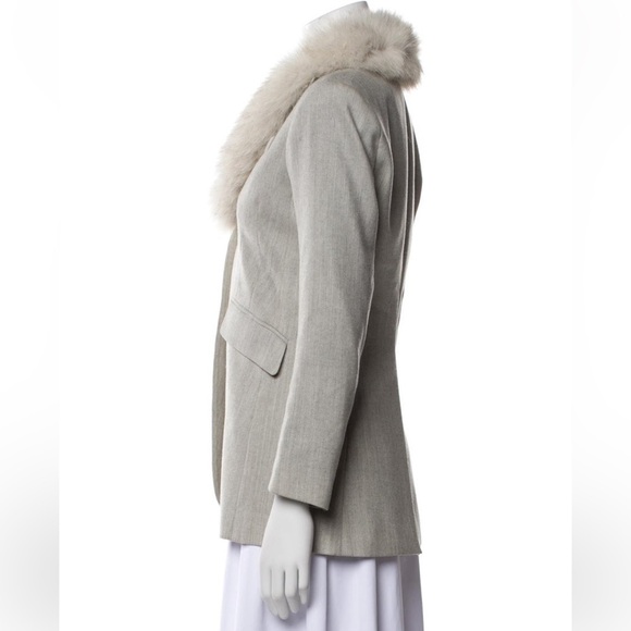 Theory Gray Wool Blazer Faux Fur Shawl Collar Winter Coat Elegant Small - Picture 3 of 5